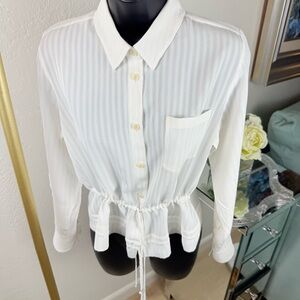 ALTUZARRA White Textured Striped Drawstring Blouse - Size 36 / US 4